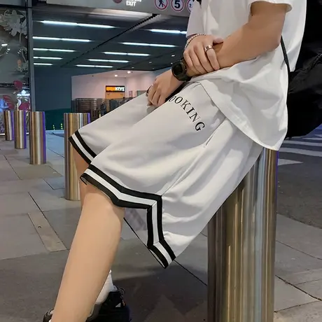 港风男士短裤夏季韩版宽松条纹休闲五分裤子潮流大裤衩薄款运动裤商品大图