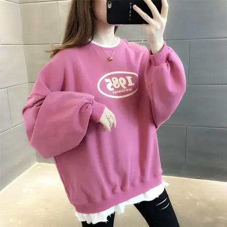 假两件字母套头卫衣女2023年春装新款韩版宽松百搭打底内搭中长款商品大图