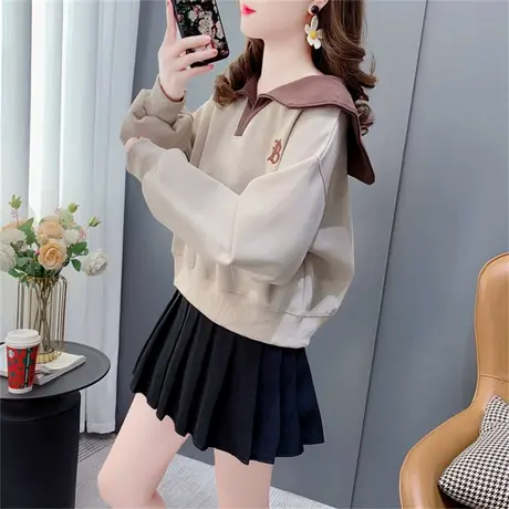 设计感海军领卫衣女2023新款春季宽松洋气减龄小个子时尚百搭上衣商品大图