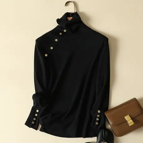 秋冬新款韩版堆堆高领毛衣女黑色套头针织打底衫洋气内搭女士上衣图片