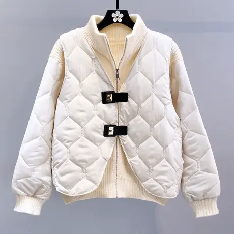 羽绒马甲针织毛衣外套两件套女秋冬2023新款宽松加厚棉衣棉服套装商品大图