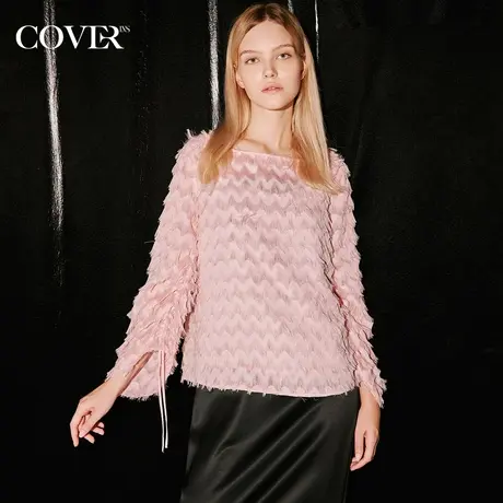 COVER秋季朦胧剪花喇叭袖方领吊带商品大图