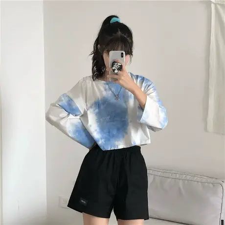 扎染短款t恤女2024年早秋季新款宽松薄款小众设计感上衣长袖ins潮商品大图