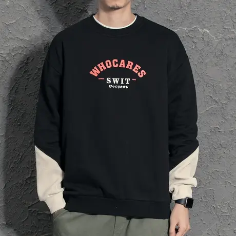 小众拼接设计感秋季男士卫衣圆领套头圆领宽松长袖美式韩版外套商品大图