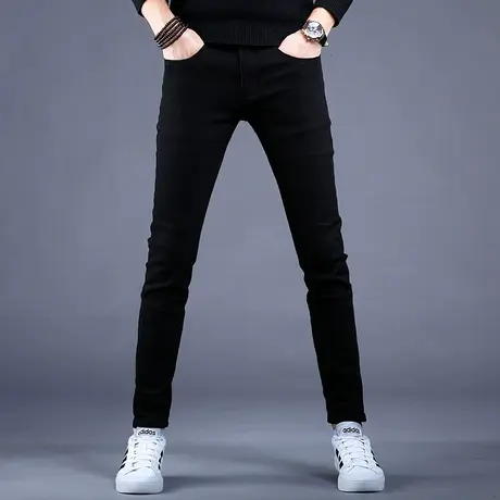 2023新款男士黑色牛仔裤男款秋冬季高端潮牌休闲修身小脚欧美裤子商品大图