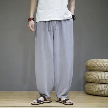 亚麻长裤男秋季薄款透气休闲裤XL中国风灯笼裤宽松冰丝棉麻阔腿裤图片