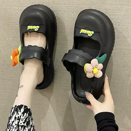 踩屎感拖鞋女夏季外穿甜美花朵包头软底防滑玛丽珍洞洞沙滩凉拖鞋商品大图