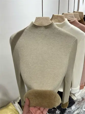 一体绒软糯半高领针织衫毛衣女2023年秋冬爆款加绒加厚打底衫上衣商品大图