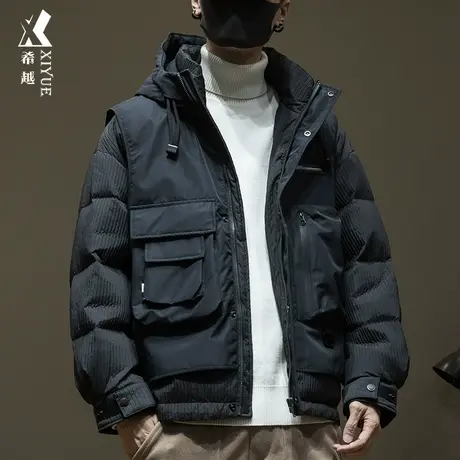 希越新国标工装羽绒服男潮牌2023秋冬新款大码男士冬季白鸭绒外套图片