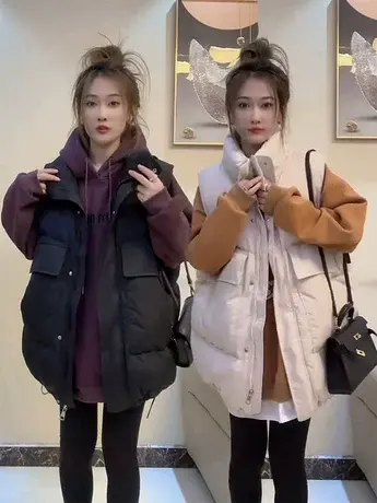 羽绒棉马甲女冬季2023新款韩版百搭时尚马夹中长款慵懒风棉服外套商品大图
