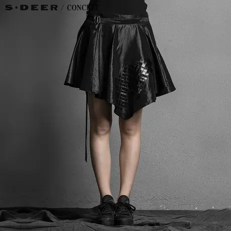 sdeer圣迪奥女网格拼贴不规则摆闪亮半身裙S15381373图片