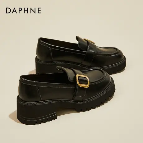 达芙妮厚底英伦乐福鞋女2022年新款春秋粗跟中跟小个子增高小皮鞋图片