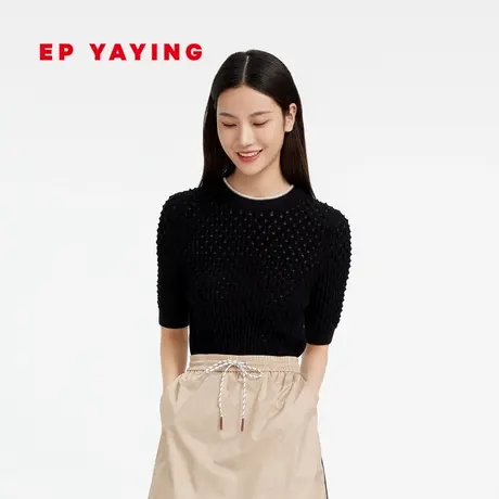 EP雅莹女装 羊毛桑蚕丝混纺经典圆领针织衫 2023新款9906A商品大图
