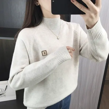 半高领打底衫加厚毛衣女士秋冬季2023新款宽松针织衫简约气质上衣商品大图