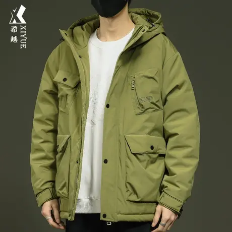 希越新国标多口袋羽绒服外套男加肥加大码冬季户外三防连帽冲锋衣商品大图