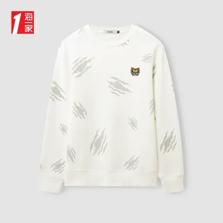 海一家时尚个性印花套头衫2024春季新款动物绣花圆领卫衣男商品大图