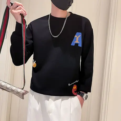 重磅早秋外套印花卫衣男ins春秋季潮牌趣味上衣休闲长袖打底衫T恤商品大图