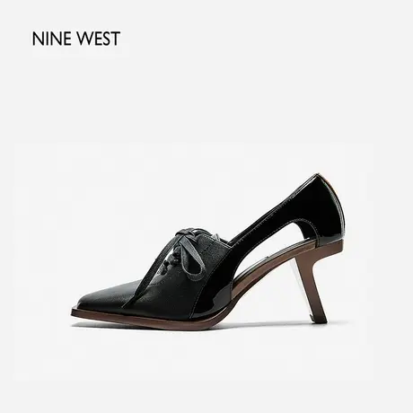 Nine West/玖熙回旋跟系带高跟凉鞋2024年夏季新款拼色真皮单鞋女商品大图