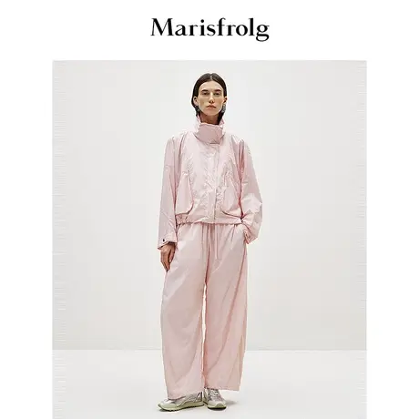 【新能量色彩】玛丝菲尔春常玉粉立领时尚短款风衣外套图片