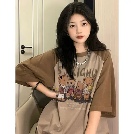 插肩袖t恤女夏季新款小众设计感港风chic美式复古宽松短袖上衣ins商品大图