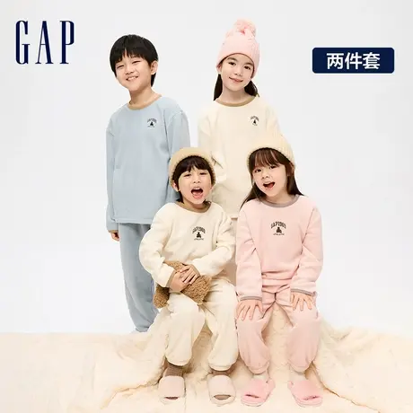 Gap男童冬季LOGO摇粒绒保暖睡衣睡裤两件套休闲家居服套装889906商品大图