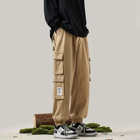 纯棉工装裤男宽松高腰大码休闲裤束脚战术裤多口袋劳保耐磨长裤潮商品大图