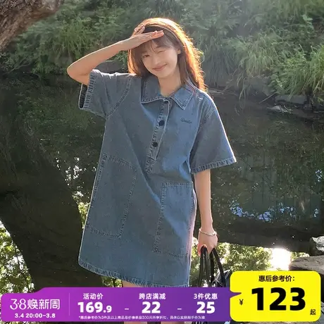 唐狮2024春装新款早春复古牛仔连衣裙女夏季小个子短袖牛仔裙子e8图片
