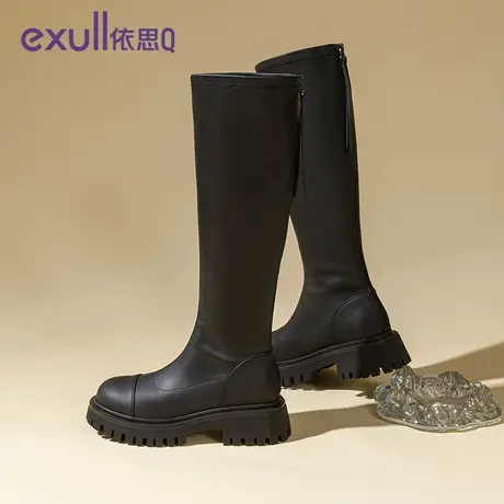 exull/依思Q长筒女靴2023年秋冬季网红款ins风上街粗跟女子时装靴商品大图
