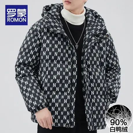 罗蒙冬季羽绒服男2023新款潮牌连帽时尚休闲上衣加厚保暖男士外套商品大图