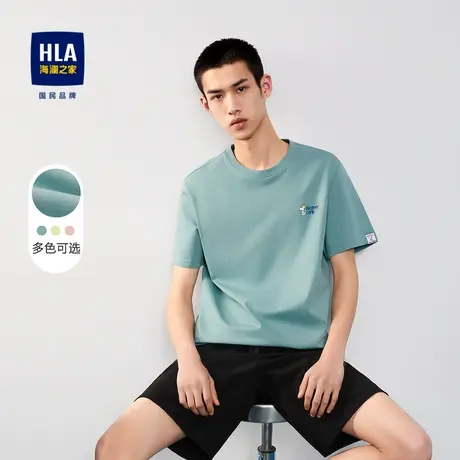 HLA/海澜之家史努比短袖T恤2023夏新情侣卡通印花微弹圆领短T男女图片