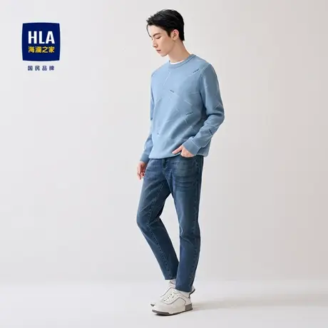 【加绒】HLA/海澜之家2023内里加绒针织衫男套头圆领加厚毛衣男商品大图