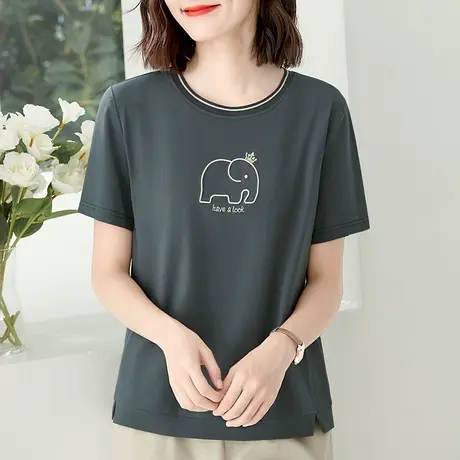 纯棉正肩t恤女2023年新款夏装洋气大码上衣服遮肉显瘦短袖体恤衫商品大图