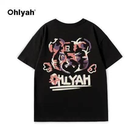 Ohlyah复古卡通印花春夏短袖女中性宽松圆领国潮纯棉通勤T恤上衣商品大图