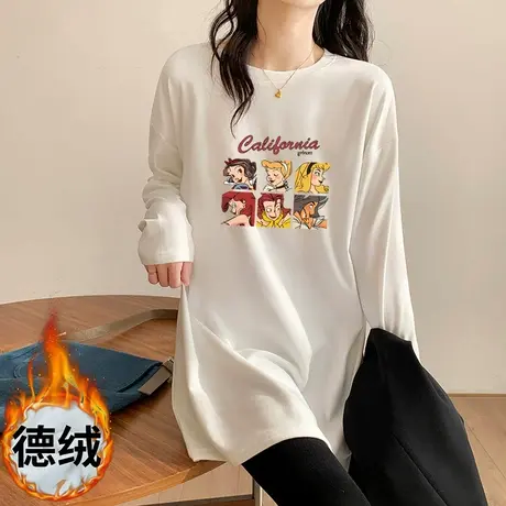 秋冬双面德绒半高领白色打底衫女内搭中长款破洞叠穿大码T恤女潮图片