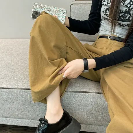 美式工装牛仔裤2023年新款女春秋高腰宽松显瘦直筒休闲拖地阔腿裤商品大图