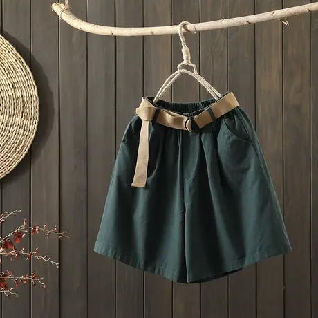 枫谜2021年夏季新款文艺韩版全棉高腰短裤女宽松显瘦阔腿裤热裤图片