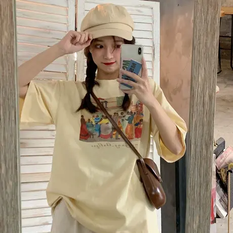 短袖设计感女小众t恤2023夏季新款情侣装宽松印花半袖上衣服ins潮商品大图