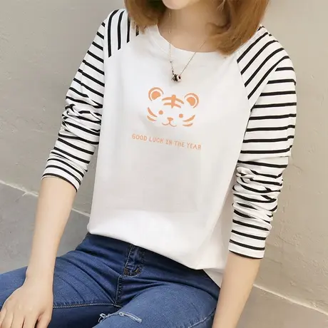 纯棉长袖内搭打底衫2022年春秋装新款宽松大码t恤女士薄款上衣潮商品大图