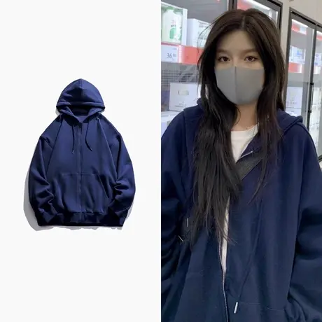 oversize卫衣女春秋宽松小个子高级感上衣慵懒风连帽薄款开衫外套商品大图