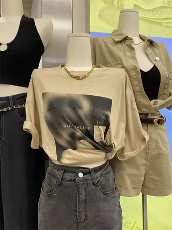 短袖t恤女2021夏季新款韩版ins潮时尚印花宽松气质显瘦半袖上衣服图片