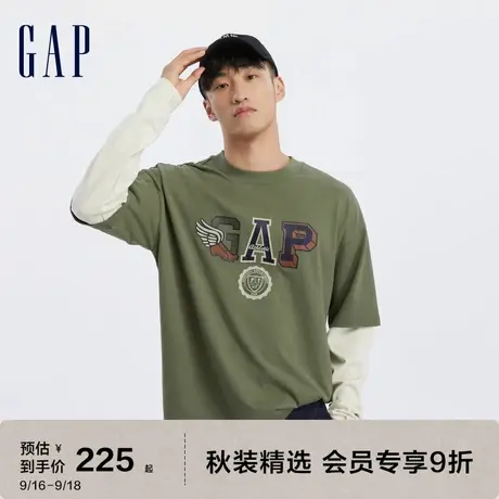 【明星同款】Gap男女装秋2023新款假两件T恤773173 2in1 LOGO T图片