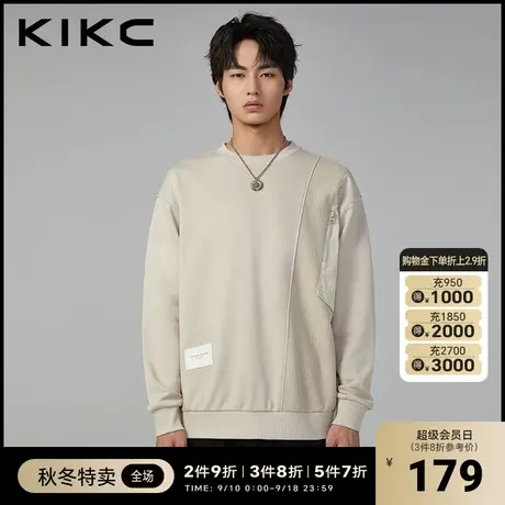 kikc圆领卫衣男2023装秋季新款撞色拼接上衣设计感时尚长袖套头衫图片