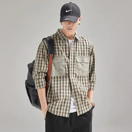 Modi Nick/摩帝尼克复古格子男士外套衬衫工装宽松休闲水洗南衬衫图片