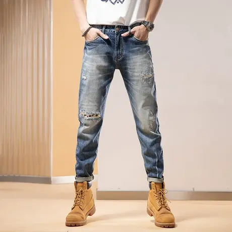 Modi Nick/摩帝尼克潮流休闲长裤男时尚破洞牛仔裤百搭舒适修身裤商品大图