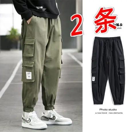 男士秋冬户外纯棉休闲裤多口袋工装裤直筒厚款裤子大码宽松九分裤商品大图