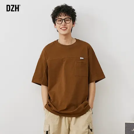 男士纯棉t恤男短袖美式复古上衣2023新款圆领体恤宽松五分袖夏季商品大图