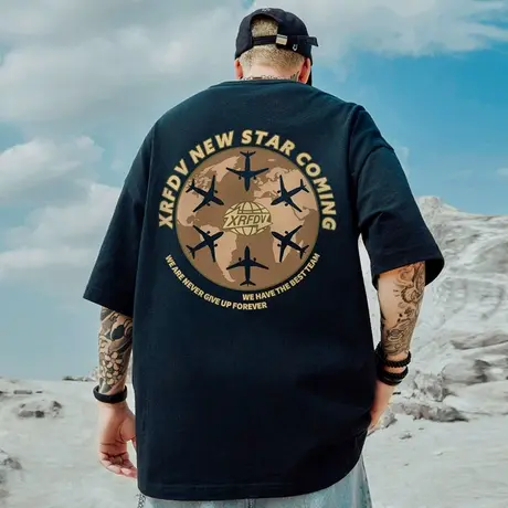 oversize美式潮牌胖子男装大码国潮嘻哈宽松短袖T恤潮流半袖夏季商品大图