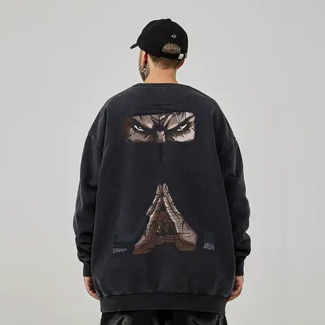 日系卡通重磅圆领大码嘻哈oversize潮牌无帽胖子卫衣男潮春秋商品大图