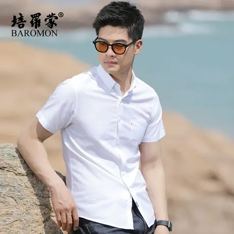 BAROMON/培罗蒙2023夏季新款短袖衬衣男上衣薄款纯棉透气休闲衬衫图片