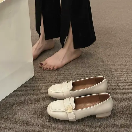 永希职业单鞋女夏季新款2023懒人一脚蹬粗跟豆豆鞋英伦风法式女鞋商品大图